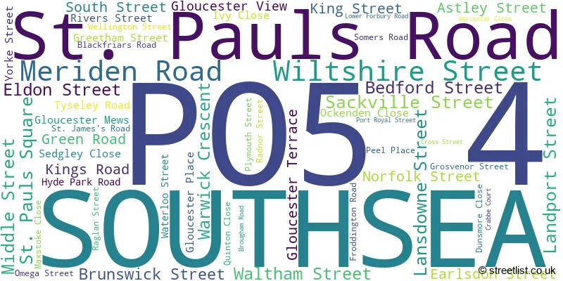 A word cloud for the PO5 4 postcode